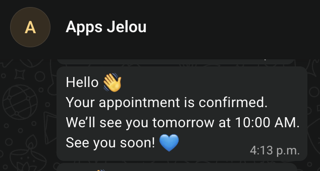 Customer's WhatsApp conversation showing the agent's four messages received in a single bubble, with one delivery time