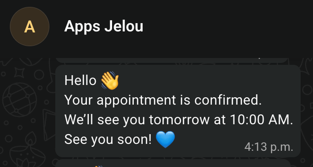 Customer's WhatsApp conversation showing the agent's four messages received in a single bubble, with one delivery time
