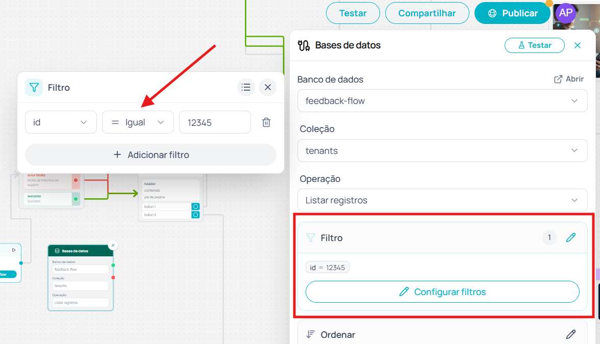 Construtor visual de filtros com operadores e regras AND