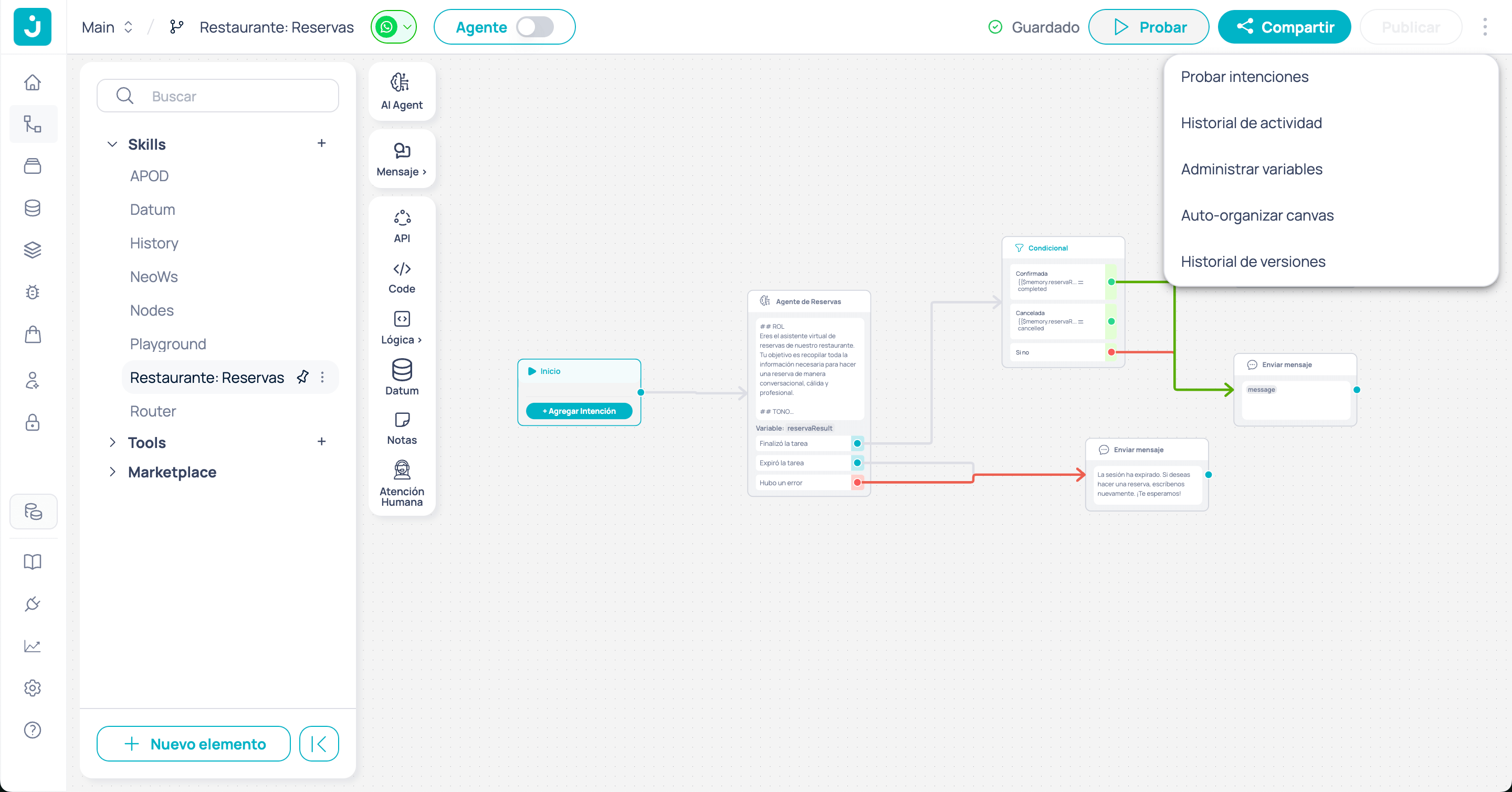 Historial de versiones en el menú contextual de Brain