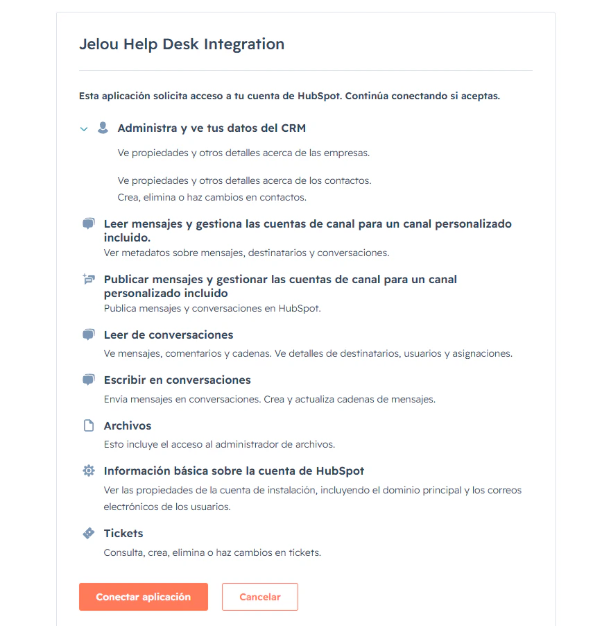 Permissões da integração com HubSpot