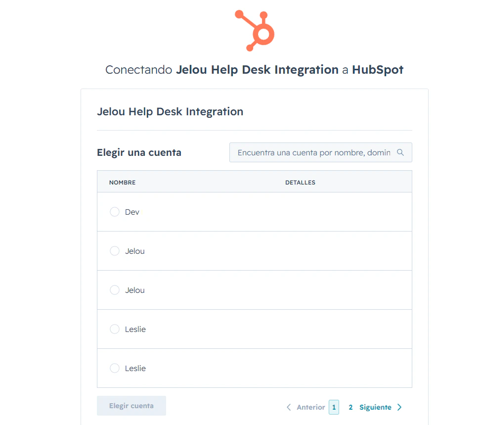 Selecionar conta do HubSpot