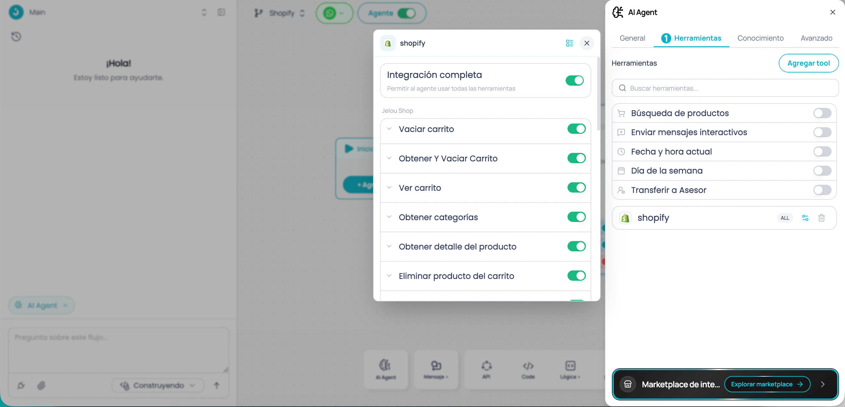 Conexión de Shopify con Jelou Shop en Brain Studio