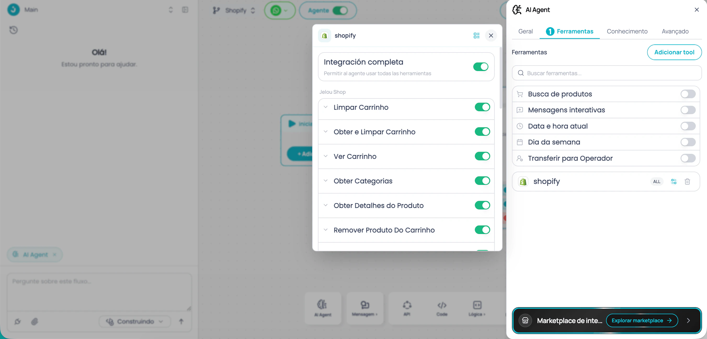 Conexão Shopify com Jelou Shop no Brain Studio