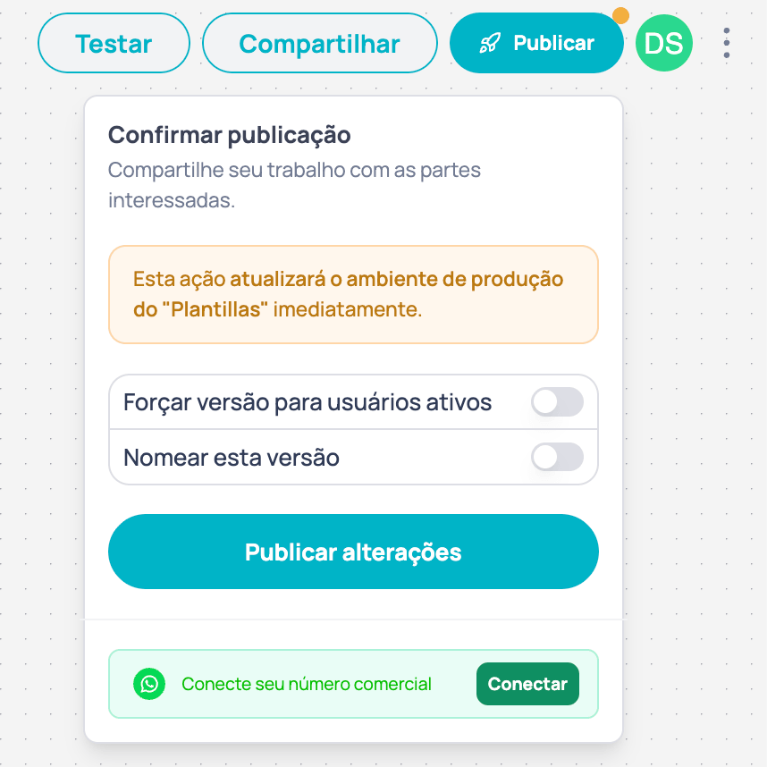 Opção de auto-publicação desativada no menu contextual do Brain