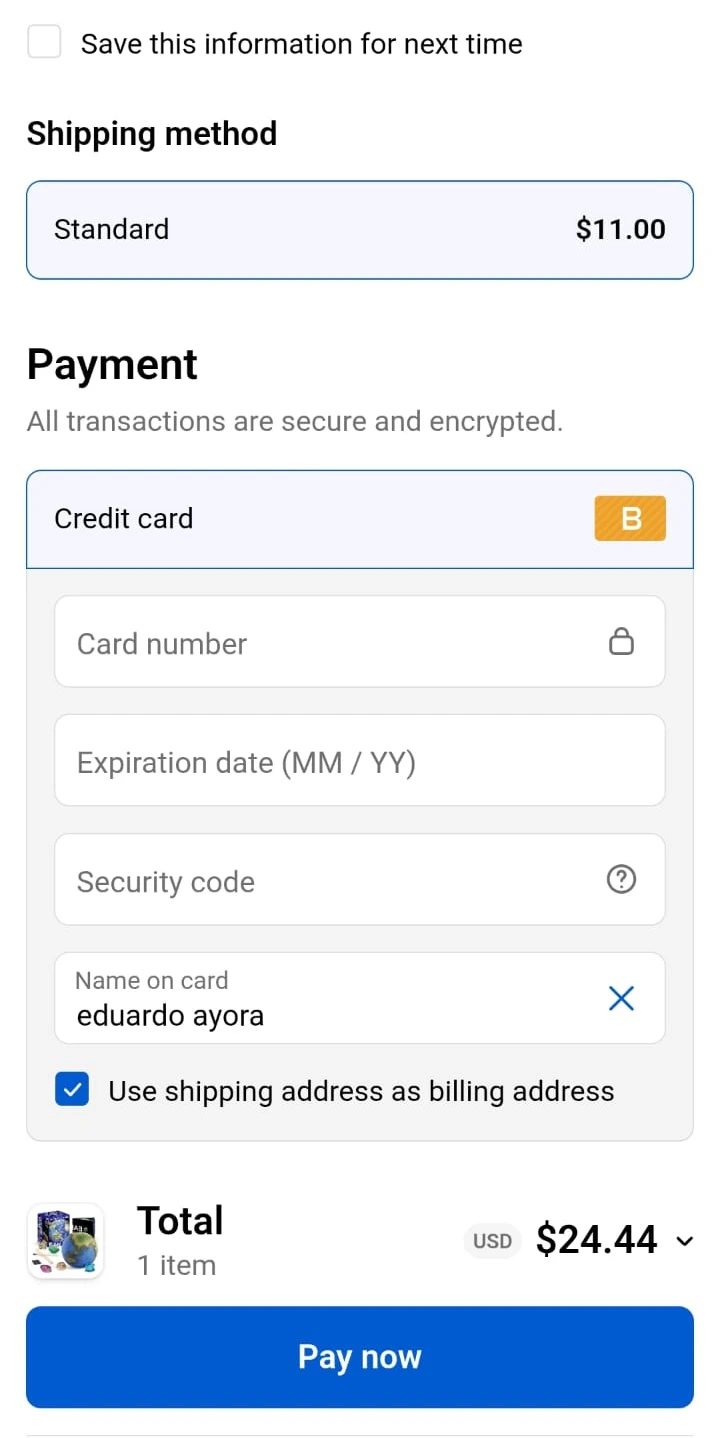 Checkout nativo de Shopify abierto desde el enlace generado por Jelou