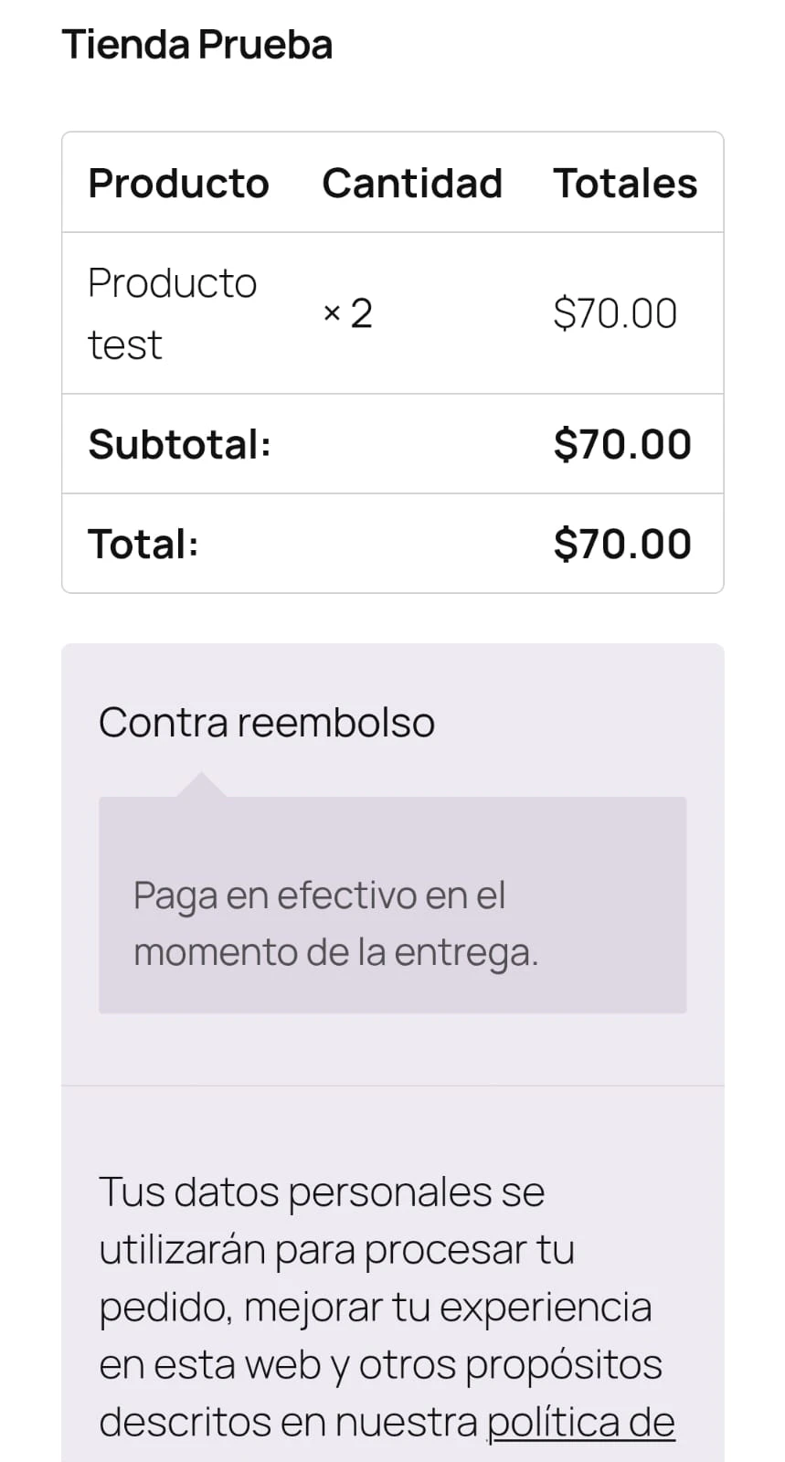 Checkout nativo de WooCommerce abierto desde el enlace generado por Jelou
