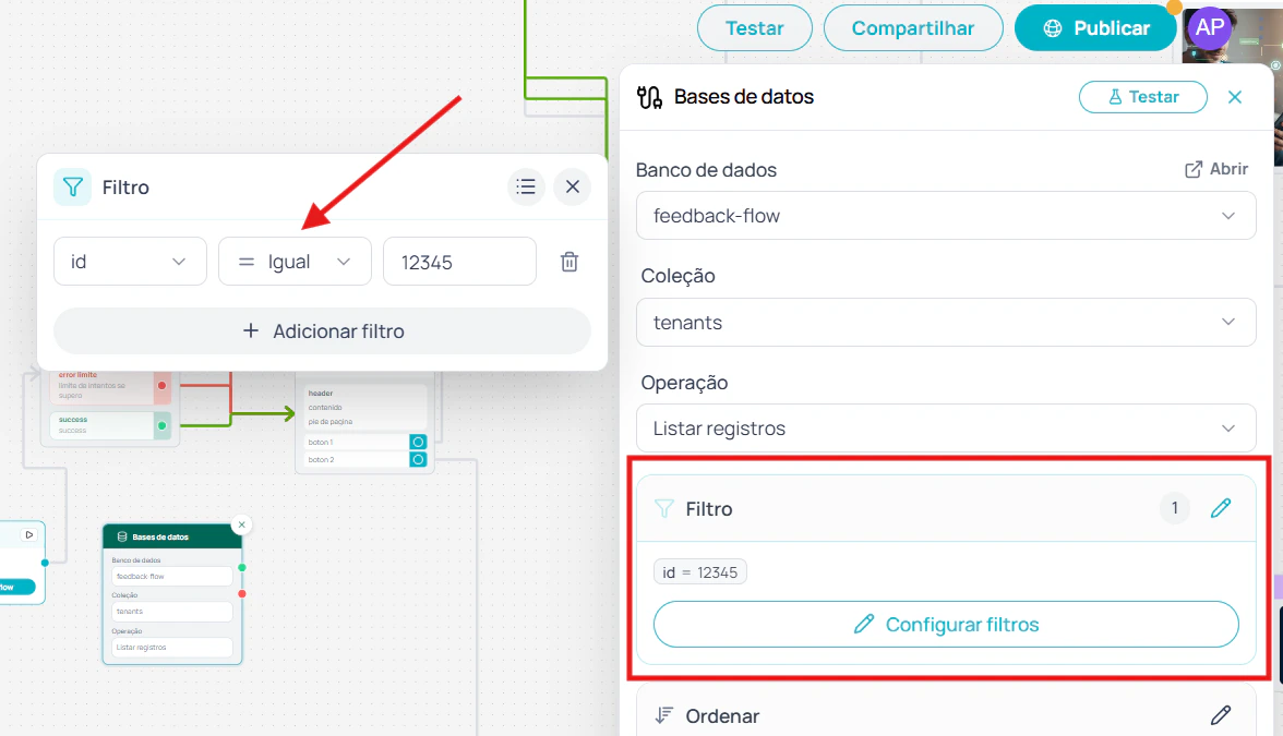 Construtor visual de filtros com operadores e regras AND