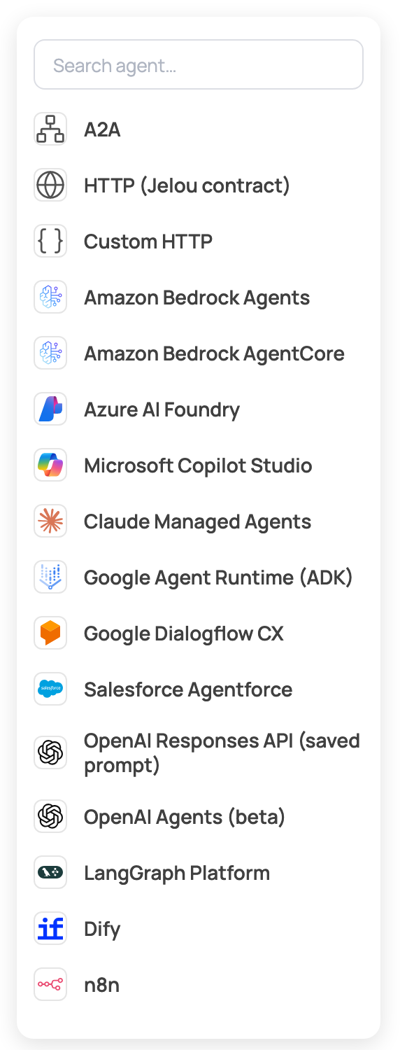 External AI agent selector that appears when hovering over the AI Agent toolbar item
