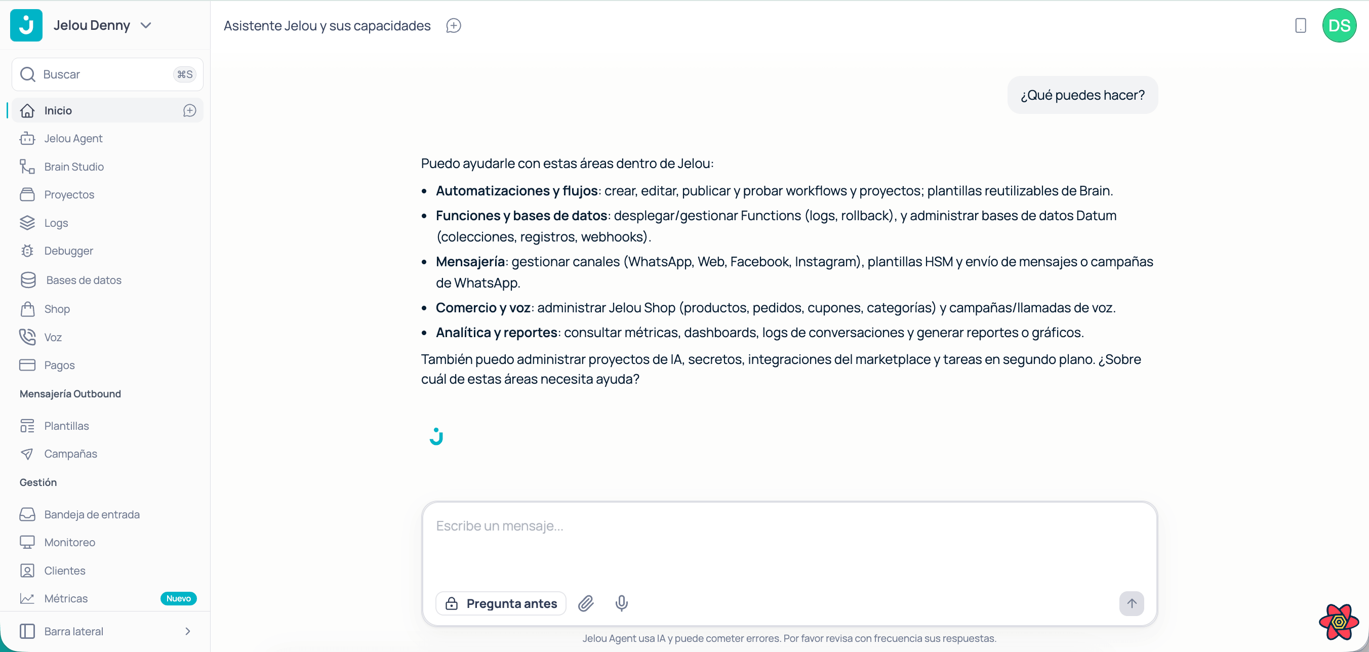 Chat completo del Jelou Agent