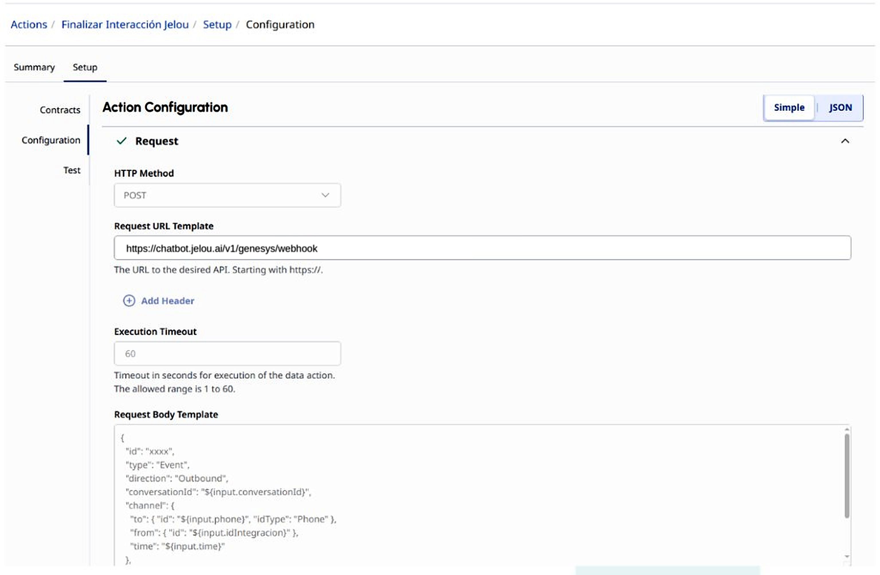 Configuración del Data Action