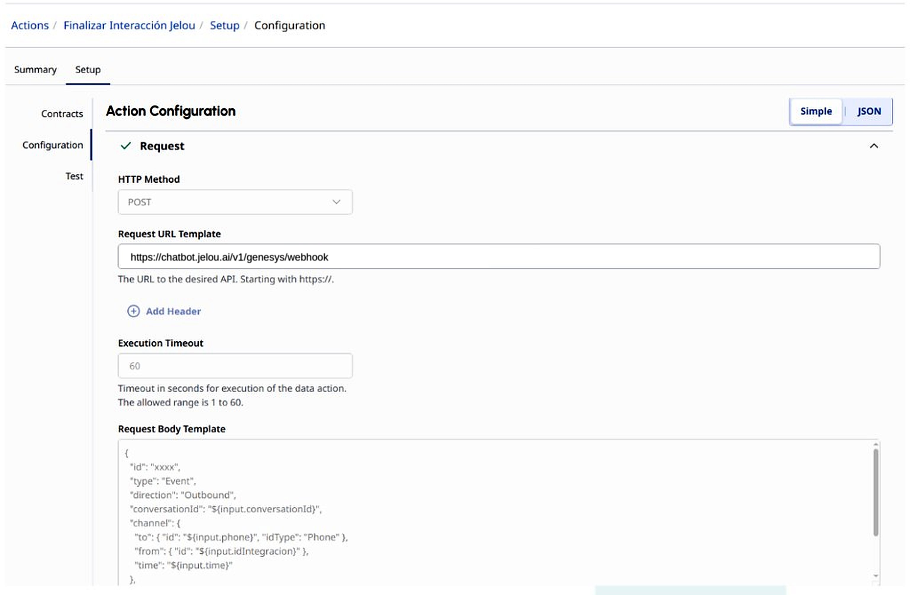 Configuración del Data Action