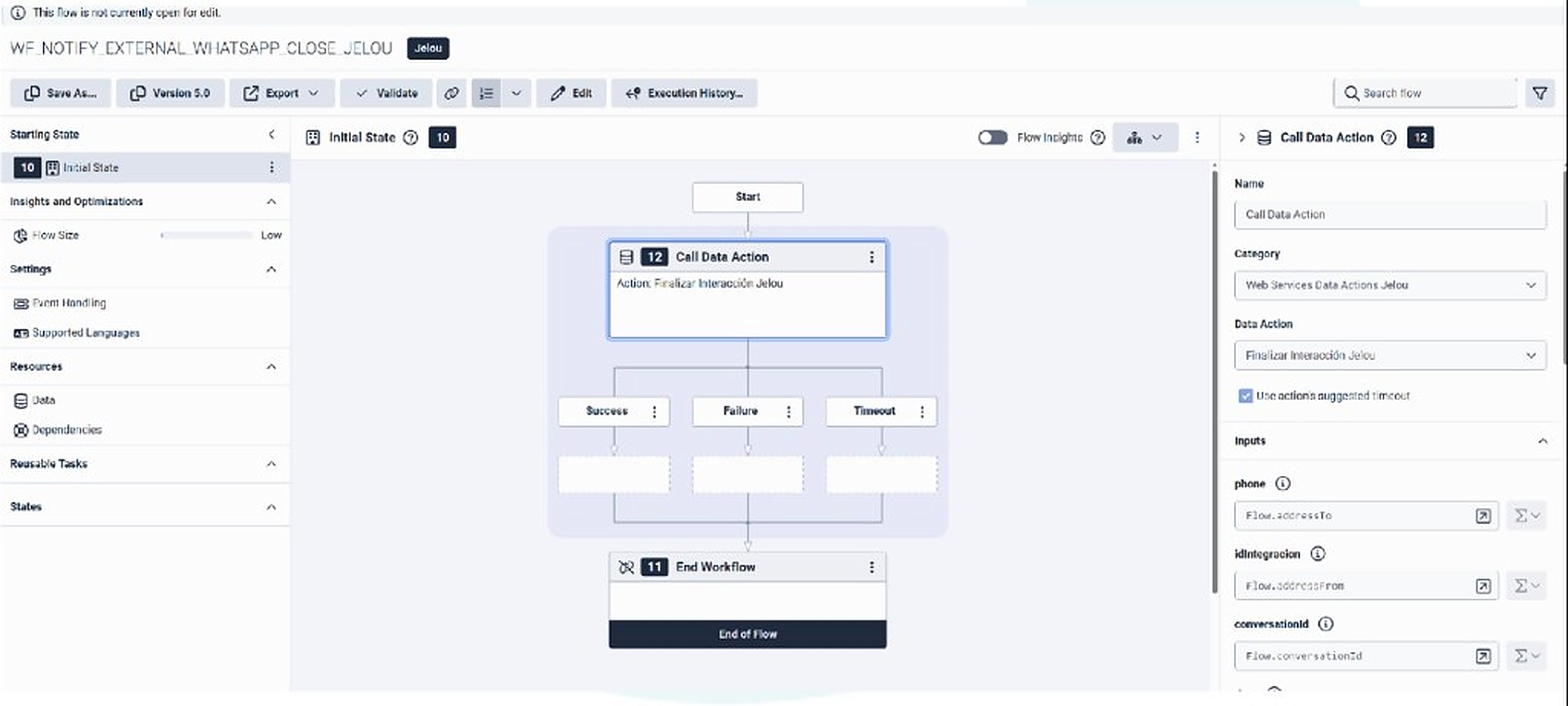 Invocación del Data Action