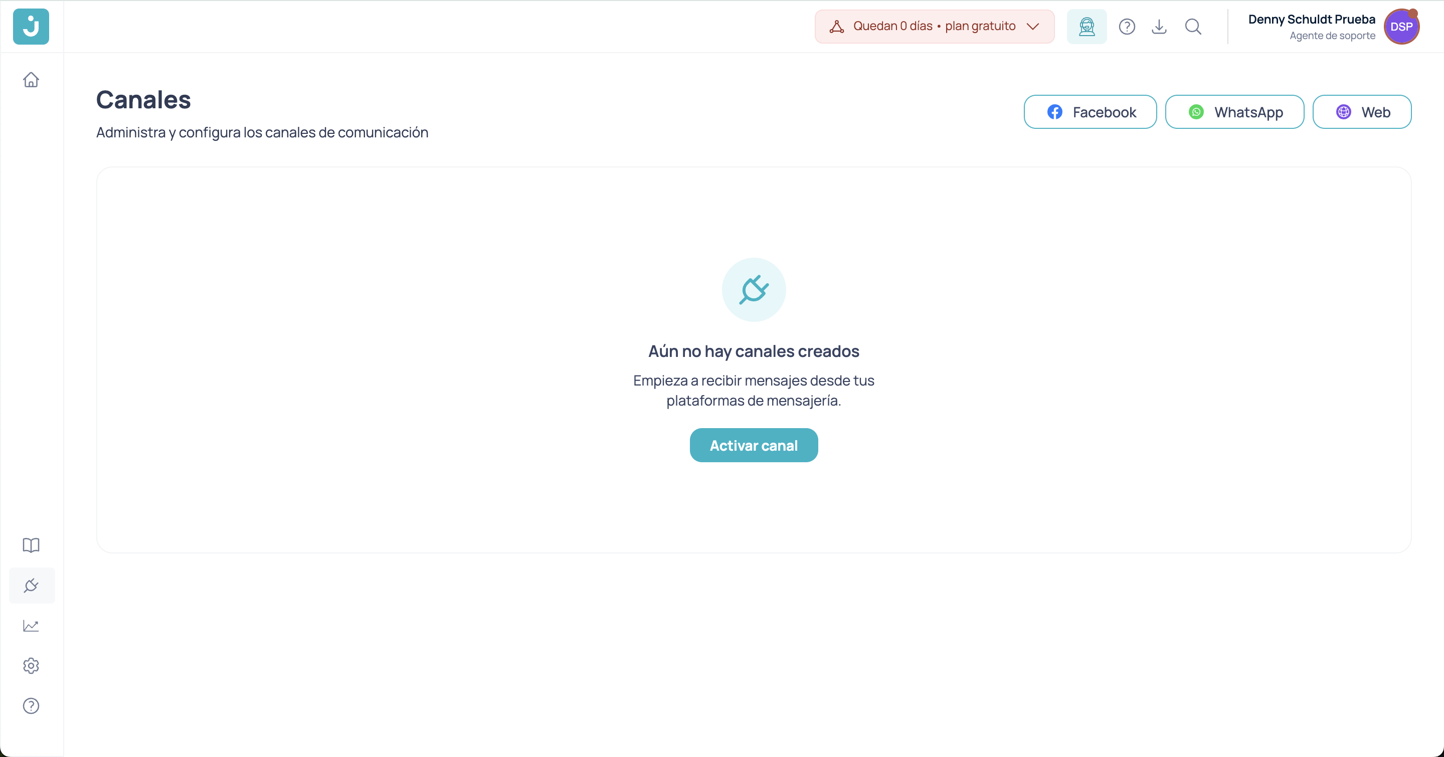 Seção de Canais no dashboard da Jelou