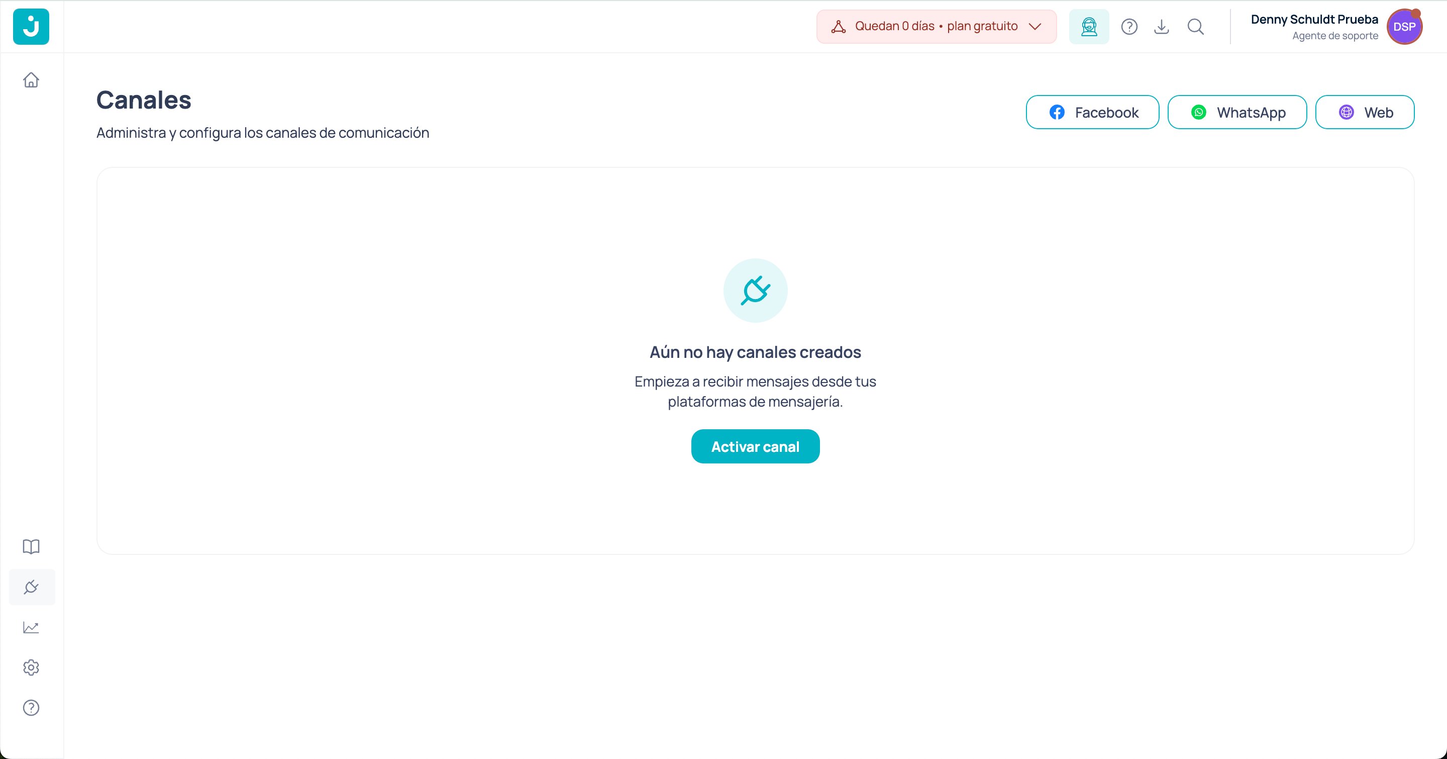 Seção de Canais no dashboard da Jelou