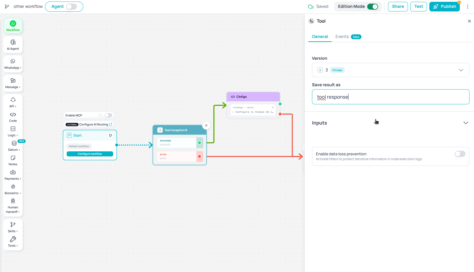 Canvas showing the picker to drag another Tool