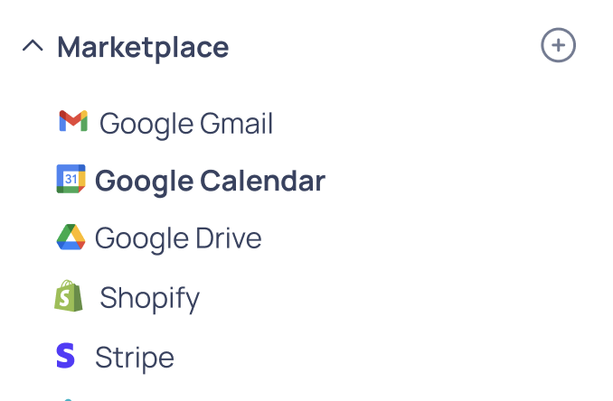 Stripe visible en la carpeta Marketplace dentro del panel lateral de Brain Studio