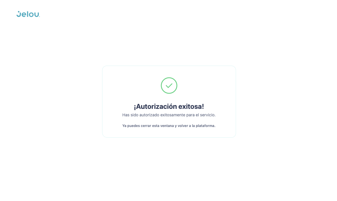 Mensaje de autorización exitosa de Jelou