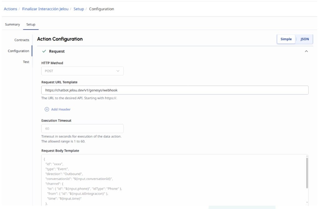 Configuración del Data Action