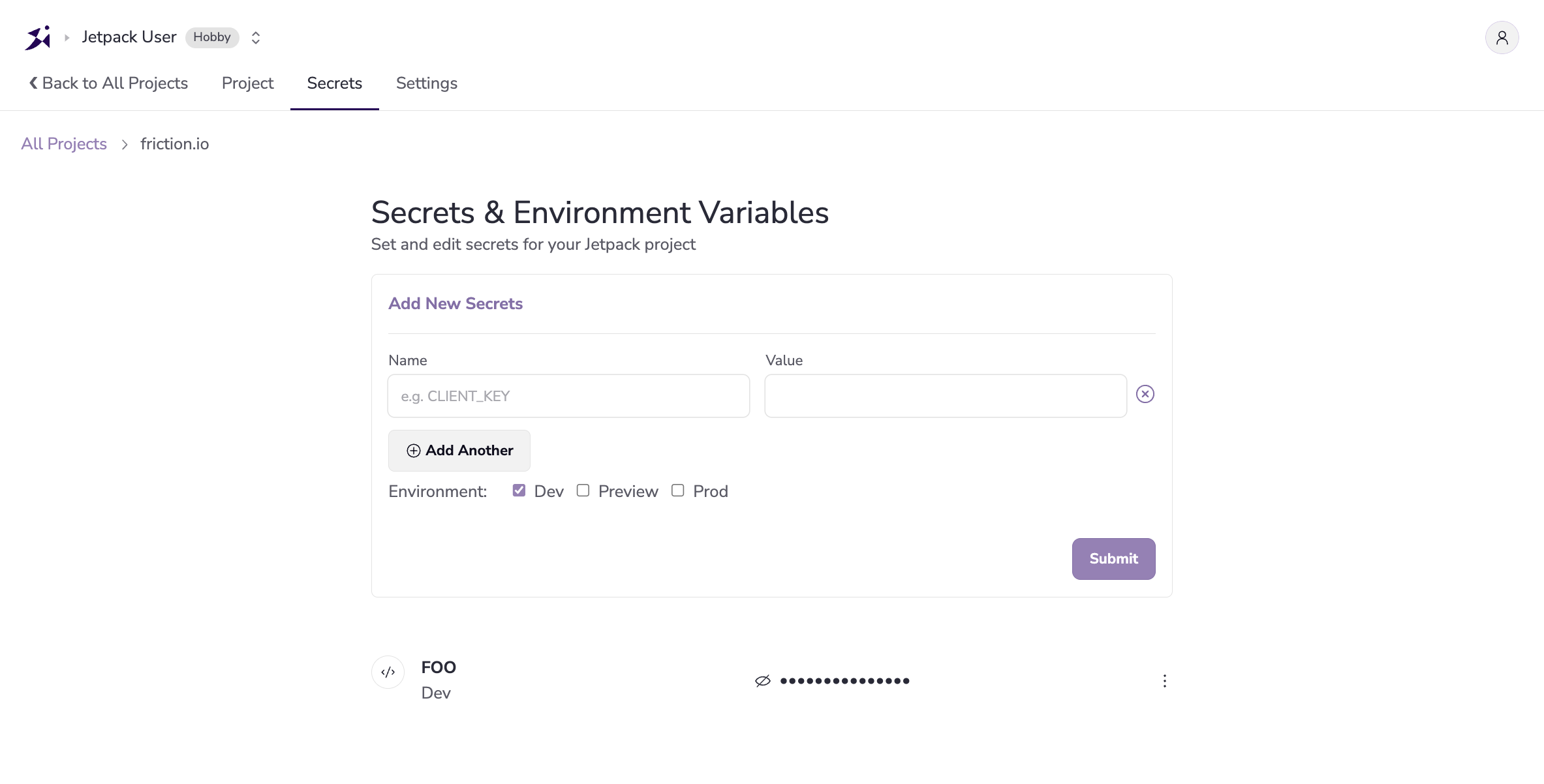 Managing Secrets from the Dashboard - Jetify Docs