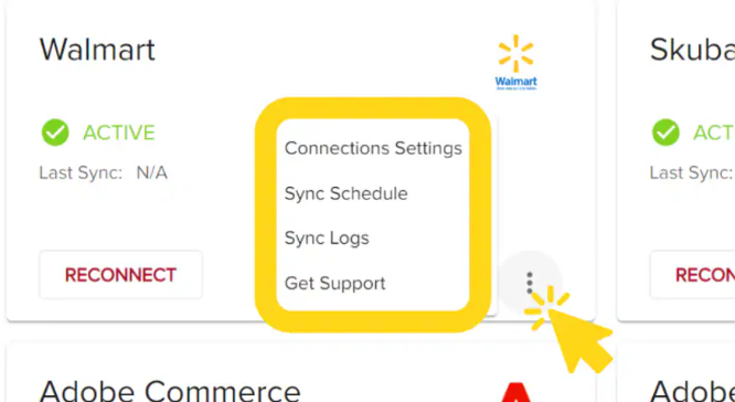 Integration settings menu with Connection Settings option