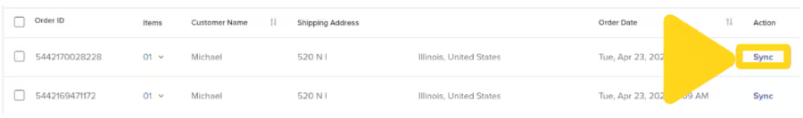 Order list with individual Sync buttons and bulk Sync Orders option