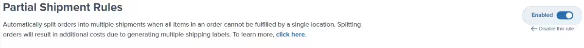 Partial Shipment Rules toggle in Jetpack dashboard