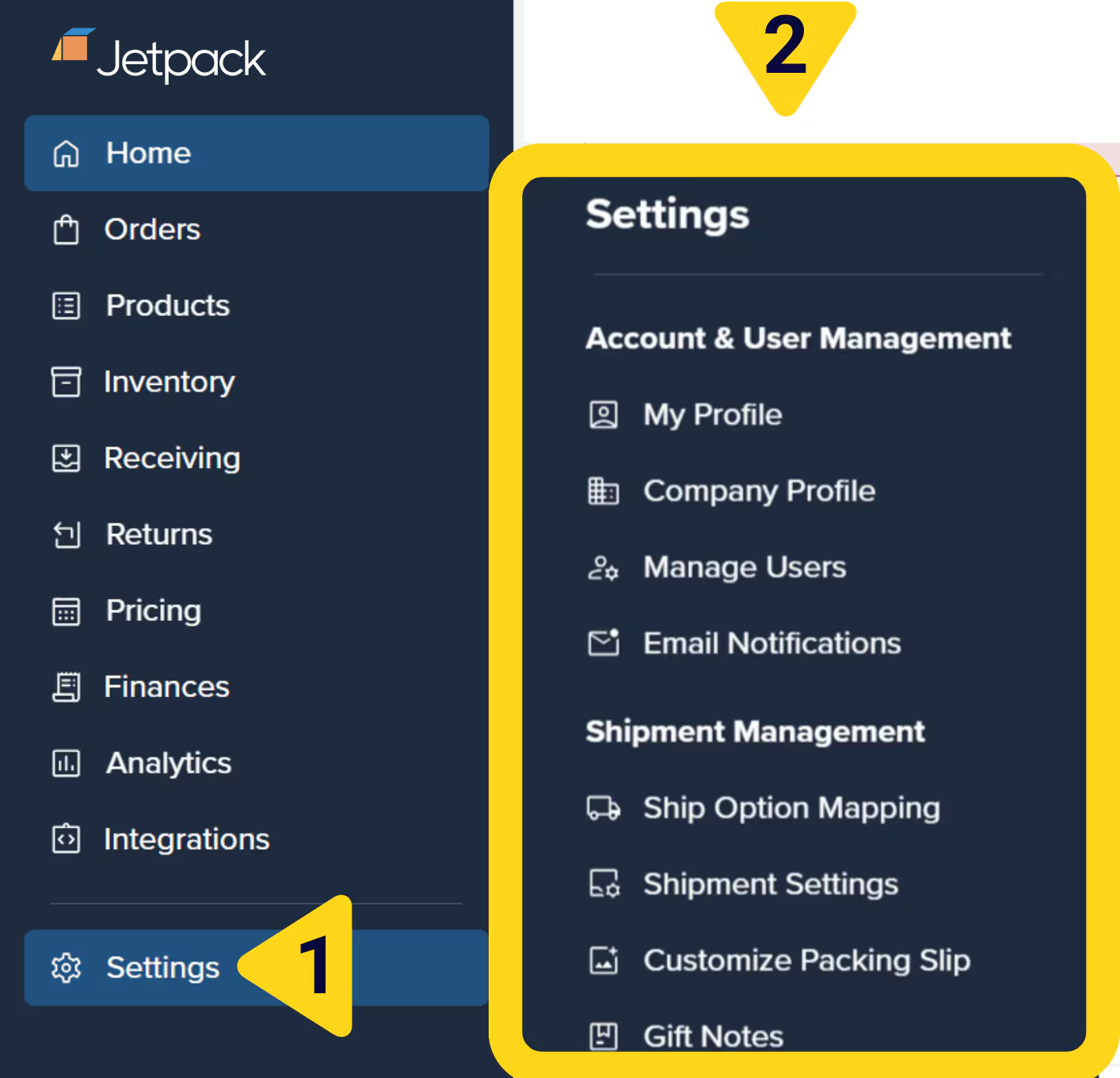 Navigation showing Settings menu with Company Profile option highlighted