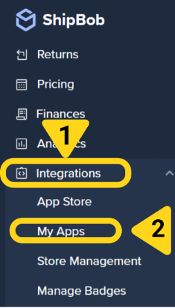 Integrations menu expanded showing My Apps option