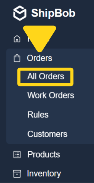 Orders menu expanded showing All Orders option