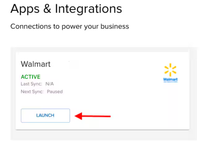 Walmart sync logs page with Connection Settings link highlighted