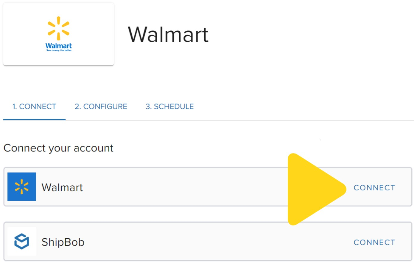 Connect your account screen with Walmart and Jetpack connection options