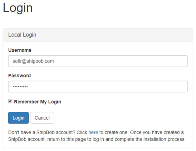 Login screen for Jetpack account credentials
