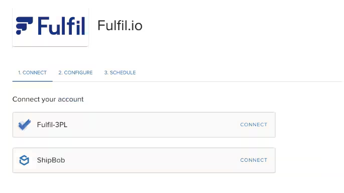 Connect your account screen with Fulfil-3PL and ShipBob
