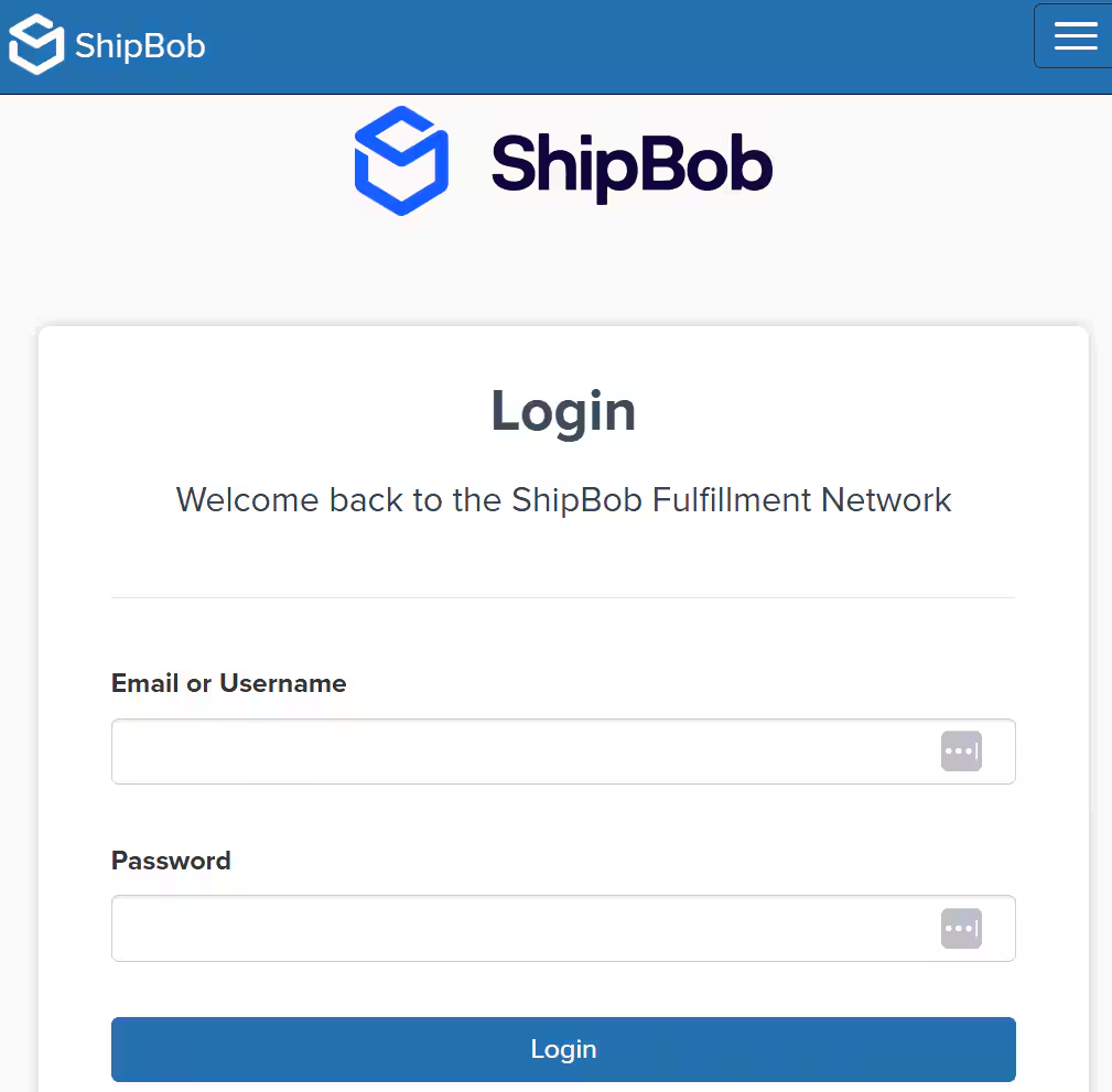 ShipBob login page
