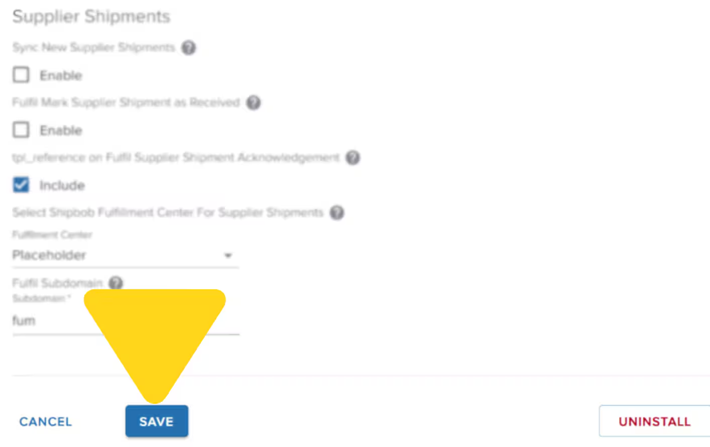 Customer Shipments settings section with sync options