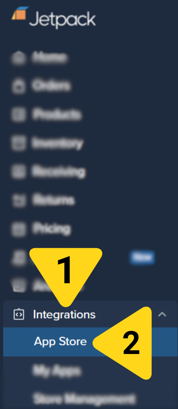 Navigation menu showing Integrations expanded with App Store option highlighted