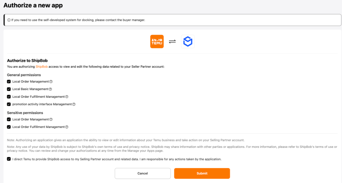 Success popup showing Temu Access Token to copy and save