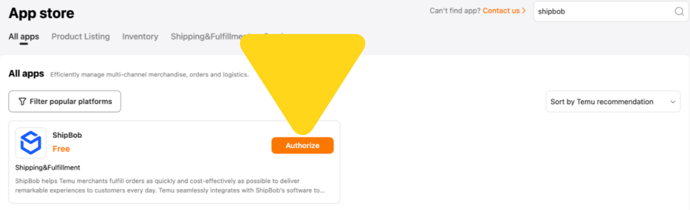 Authorize ShipBob page showing requested permissions and consent checkbox
