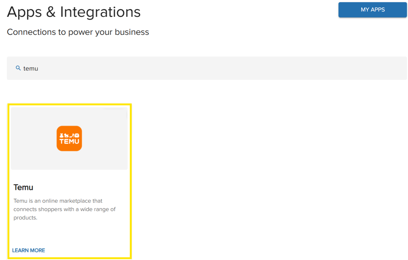Connect your Temu account form with Access Token field and Continue button
