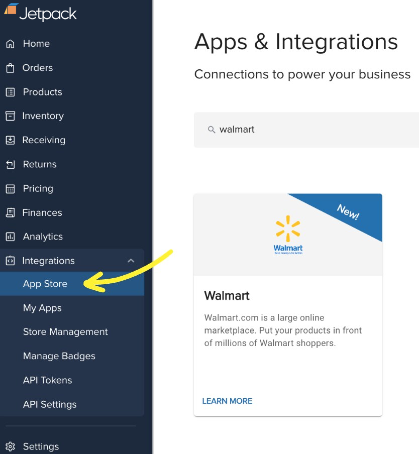 Apps & Integrations page with App Store option selected in the Integrations menu