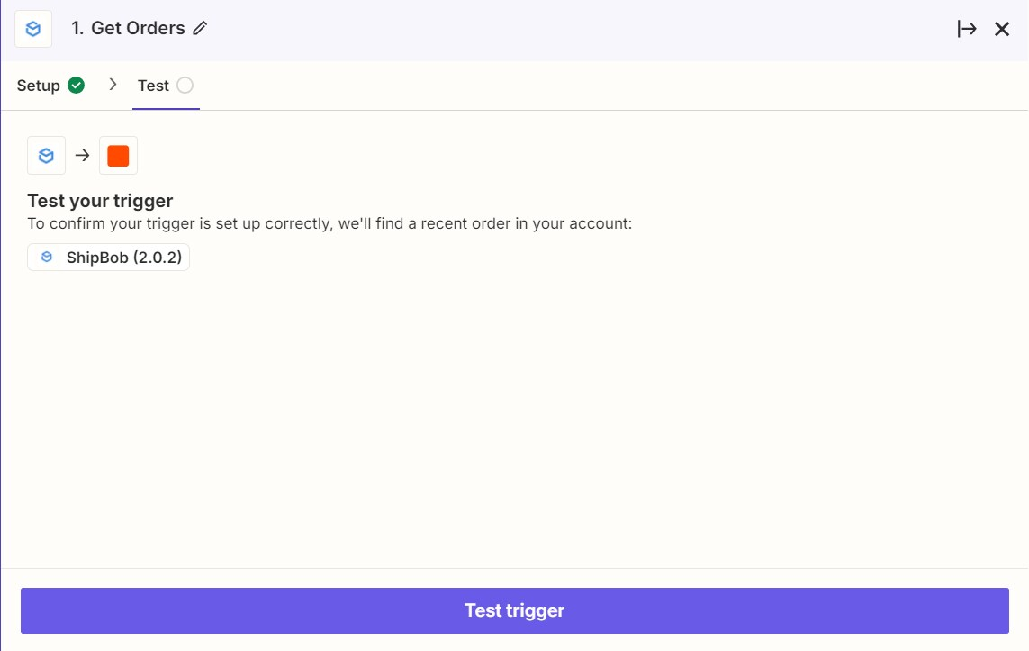 Zapier showing trigger data with order details including Order ID and status