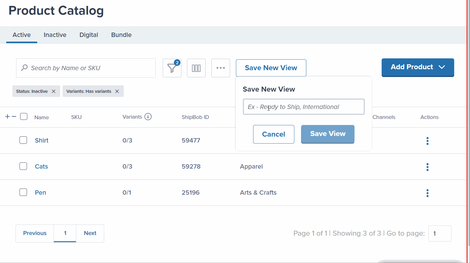 Save New View dialog with name entry field