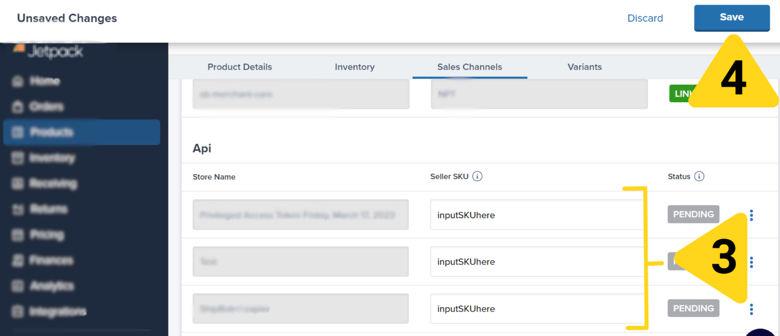 Save button after adding platform and Seller SKU