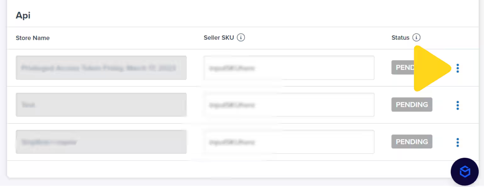 Three dots menu for deleting sales channel