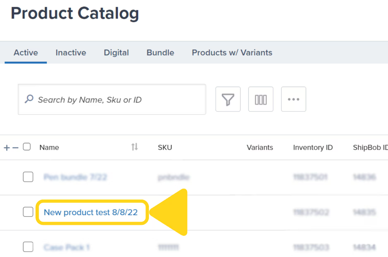 Product Catalog with selectable product names