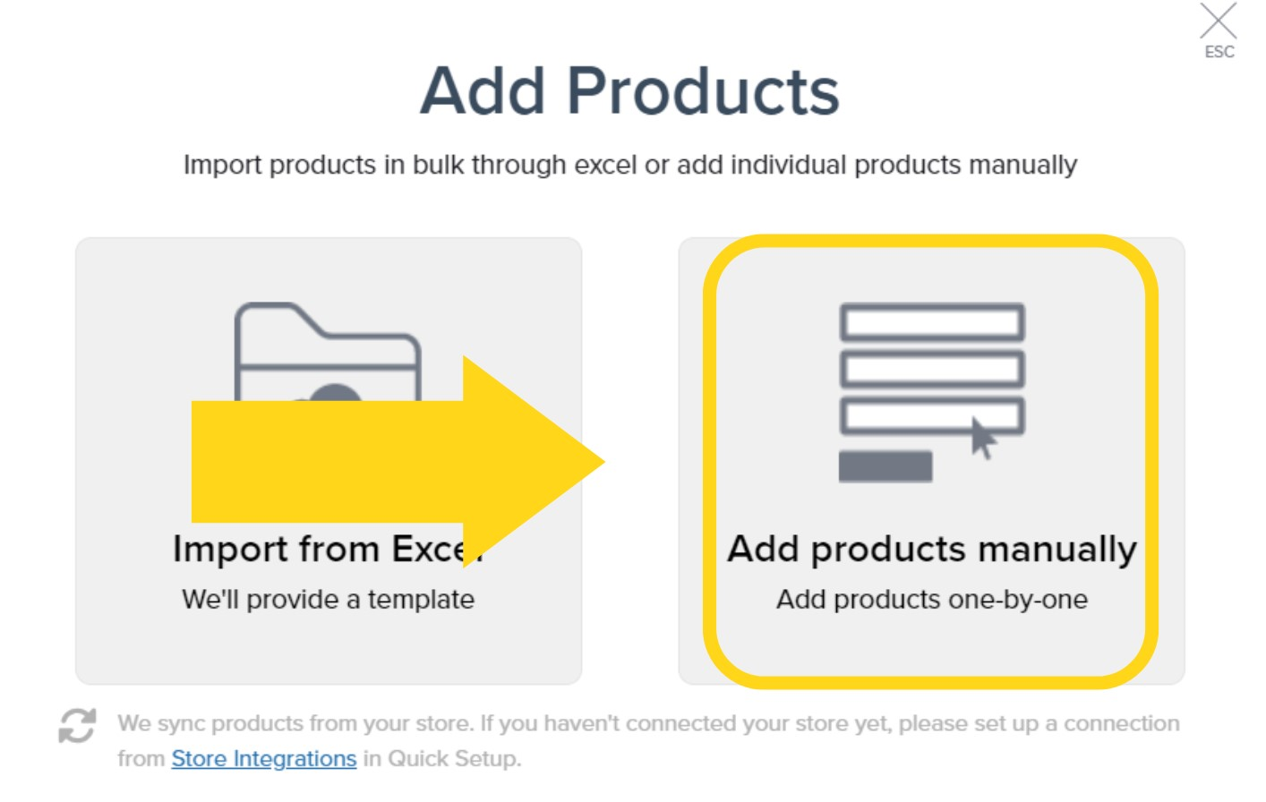 Selecting Add Products Manually option