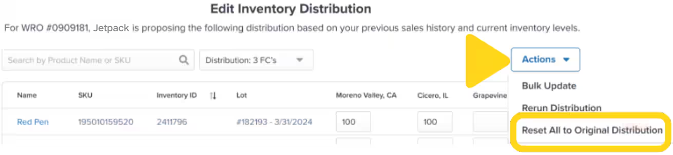 Reset All to Original Distribution option in Actions menu