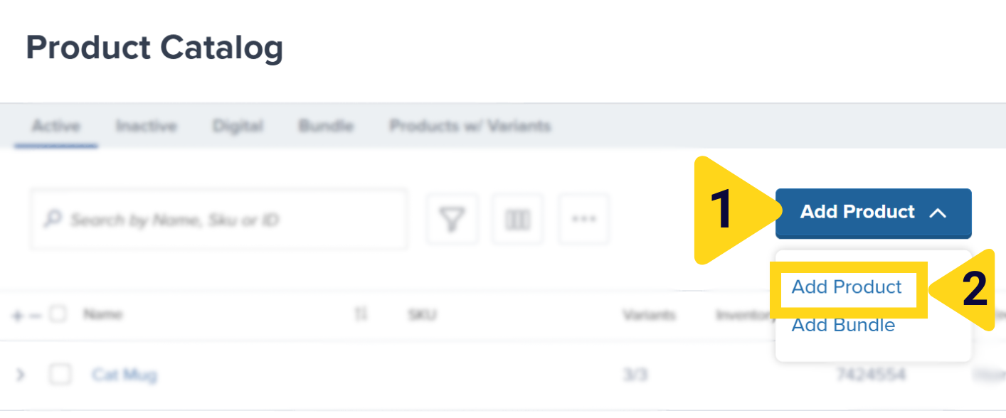 Add Product dropdown menu with Add Product option highlighted