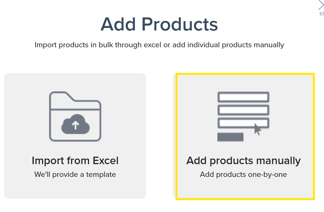 Add Products dialog with Add products manually option highlighted